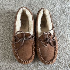 Ugg Brown Cream Wool Lined Suede Loafers